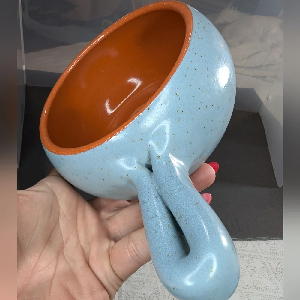 De Silva Terre D' Umbria Italian blue speckle glaze terracotta handled  crock‎